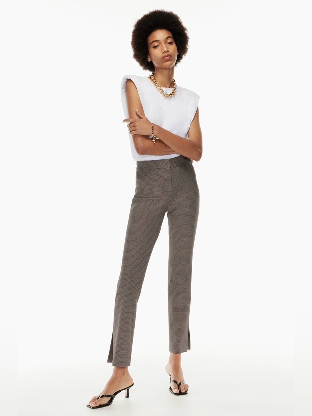 NWT Aritzia Babaton Numero Pants Houndstooth Mid Rise Skinny Split Hem Trousers